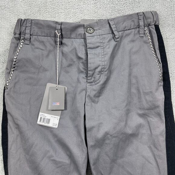 Zadig & Voltaire Pomelo Pants Womens 34 Gray Striped Cotton Mid-Rise Button-Fly - Picture 6 of 16